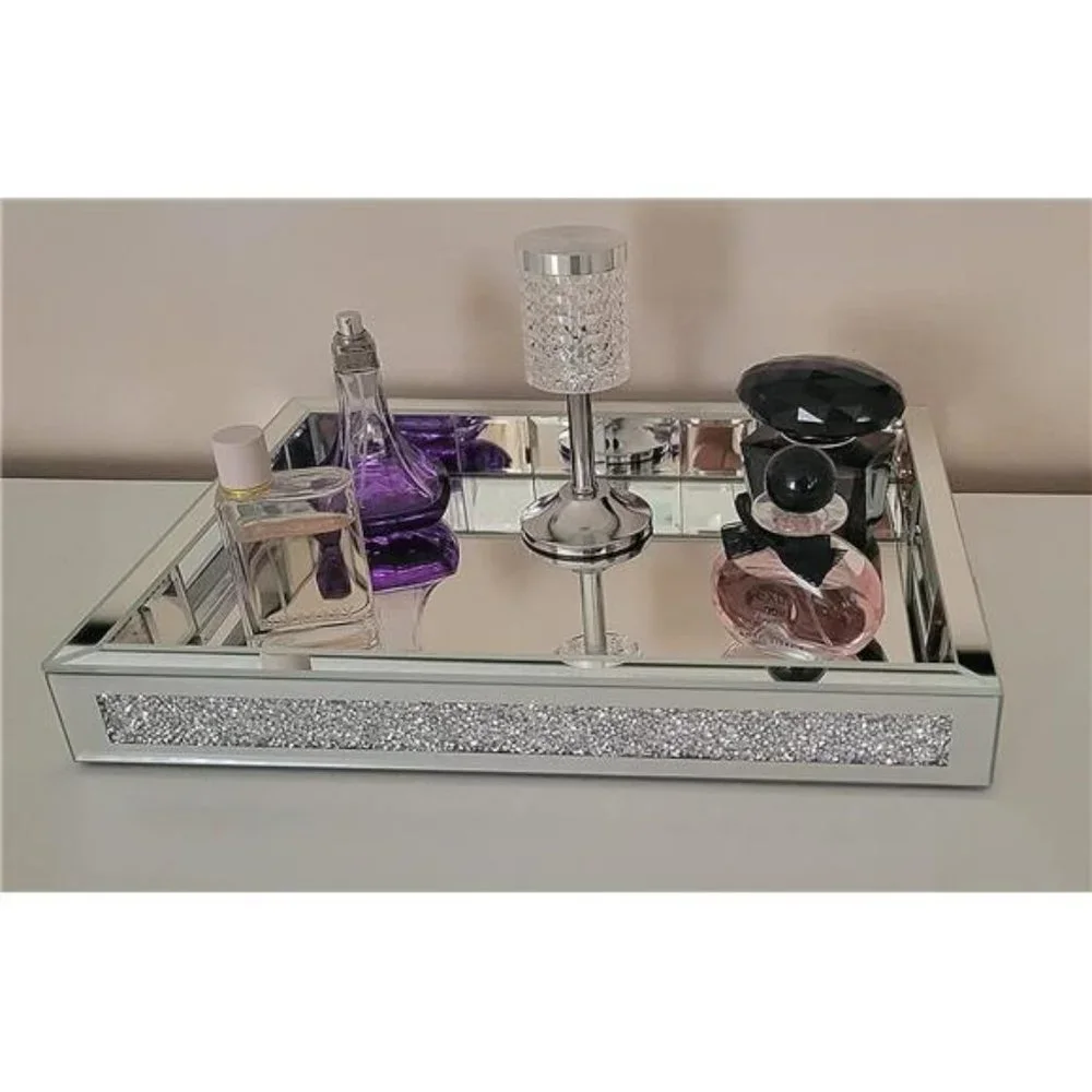 Mirror Jewelry Organizer fits Dresser Bedroom,Crushed Diamond Bathroom Tray